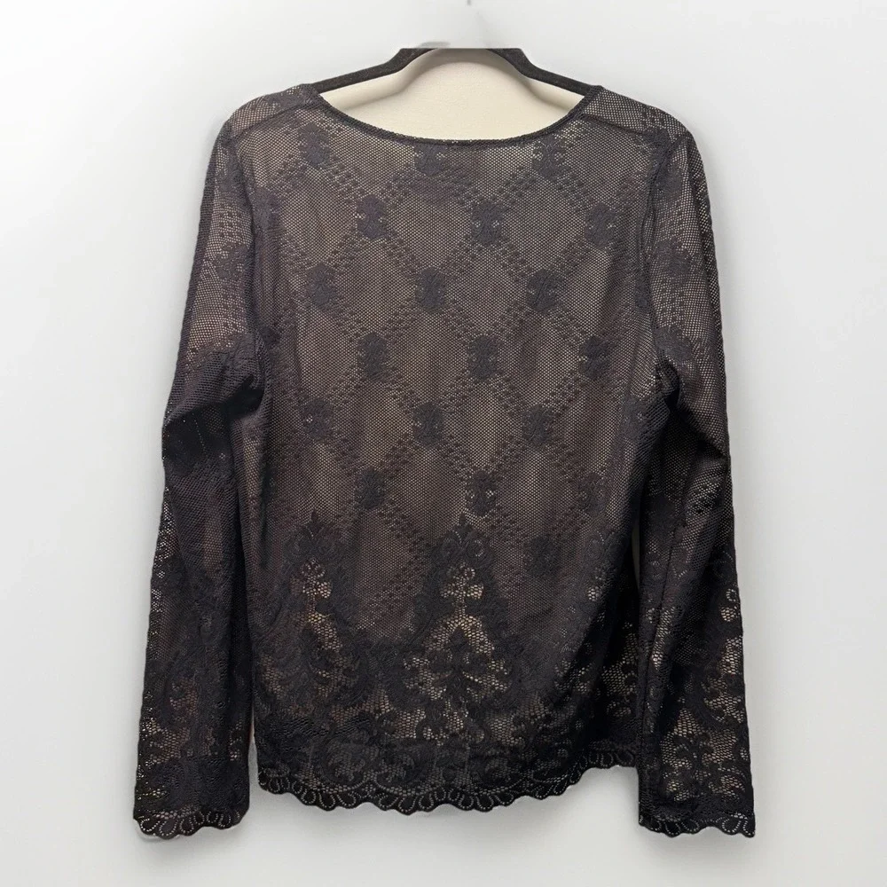 Charter Club Y2K Romantic Lace Sheer Scalloped Hem Dark Whimsigoth Sz Large Top - Picture 3 of 9